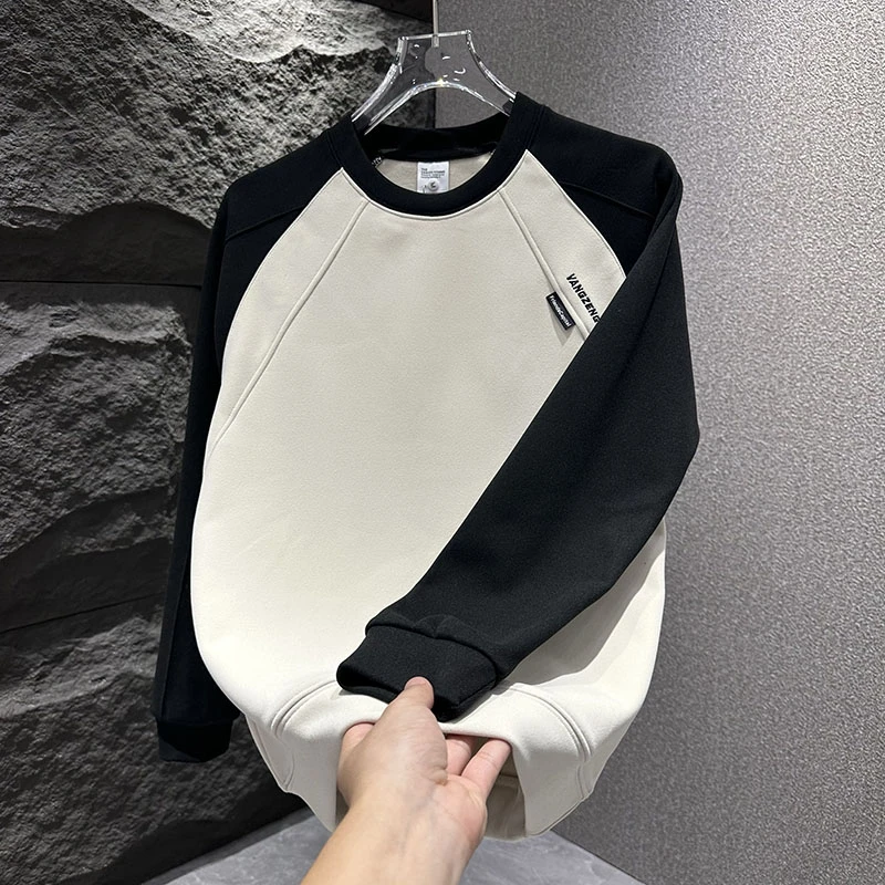 云朵绒新款时尚打底衫潮流字母上衣男美式撞色拼色圆领卫衣爆款