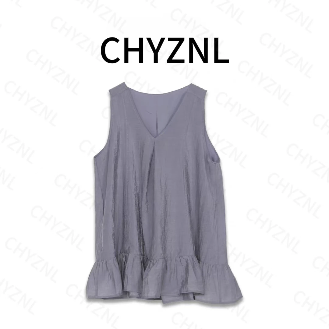 【小小101私人定制】夏季漂亮V领吊带背心荷叶边裙摆无袖上衣XPZ