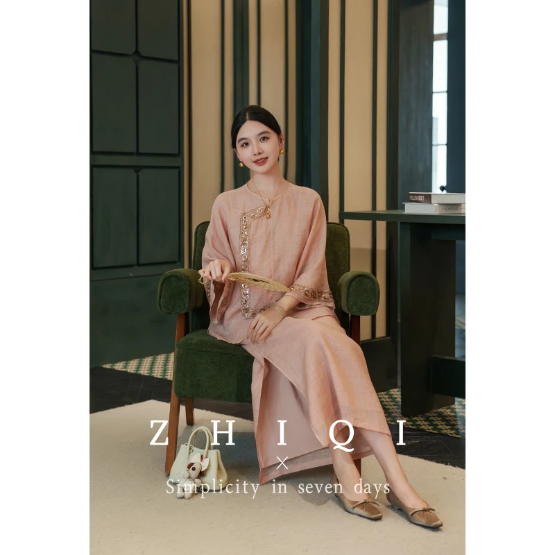 ZHIQI/止观七【卢浮梦境】新中式苎麻上衣+吊带+半身裙套装现货