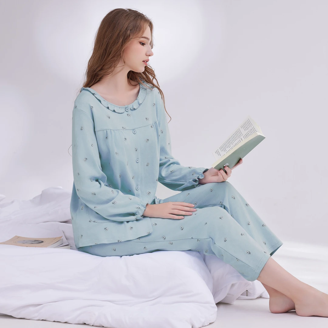 RUSIFEN/汝斯芬新款女士长袖睡衣家居服套装春秋冬季舒适