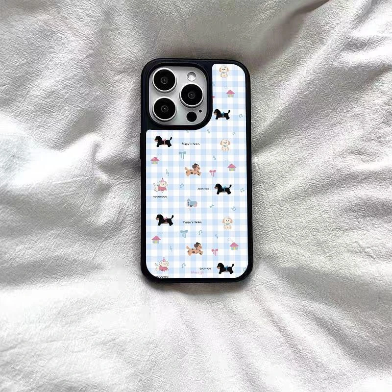 格子小狗适用苹果15Pro手机壳13硅胶XSMax/xr/12女16/14p套8P/xs