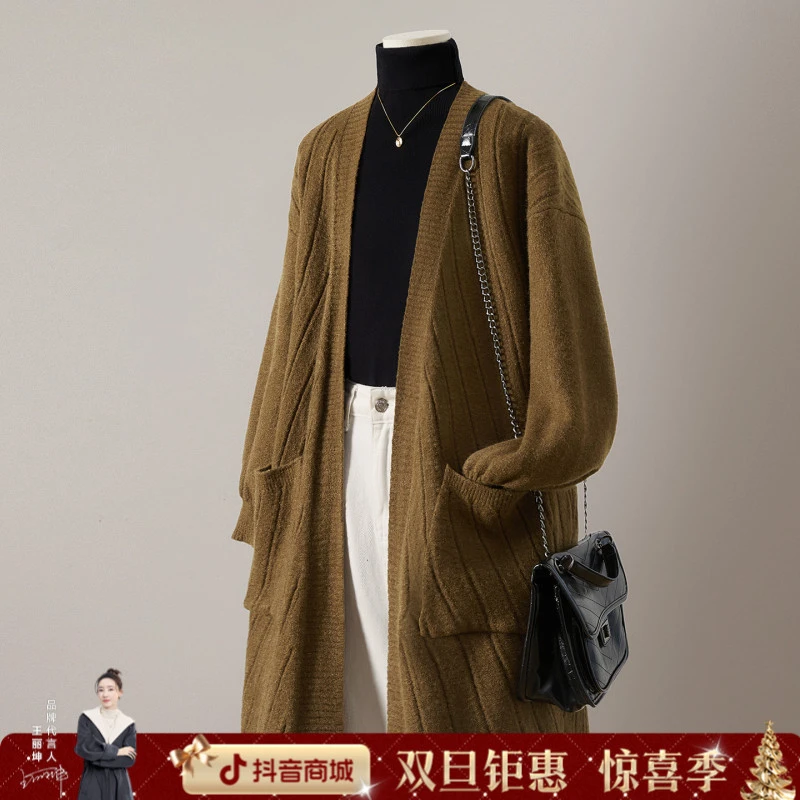 她池2025秋装新款女装慵懒休闲风中长款落肩长袖外套T53X4086A