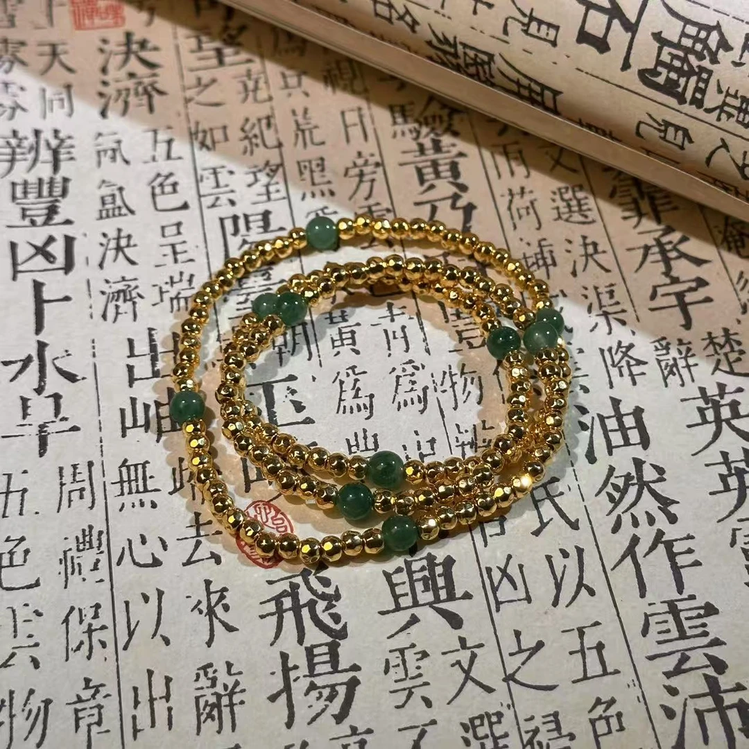 【菲菲】IBELOVE 足金999黄金 三圈绿野仙踪蹦迪珠手串/J1