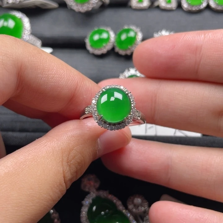 翡翠戒指银S925镶嵌戒指