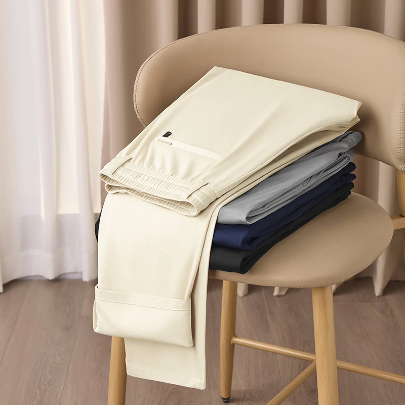 【裸感桑蚕丝】男士中老年爸爸装高弹夏季薄款休闲裤男宽松高腰深裆