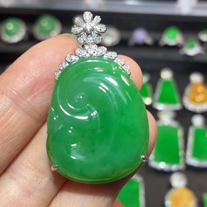 翡翠18K金镶嵌吊坠(不含链)翡翠