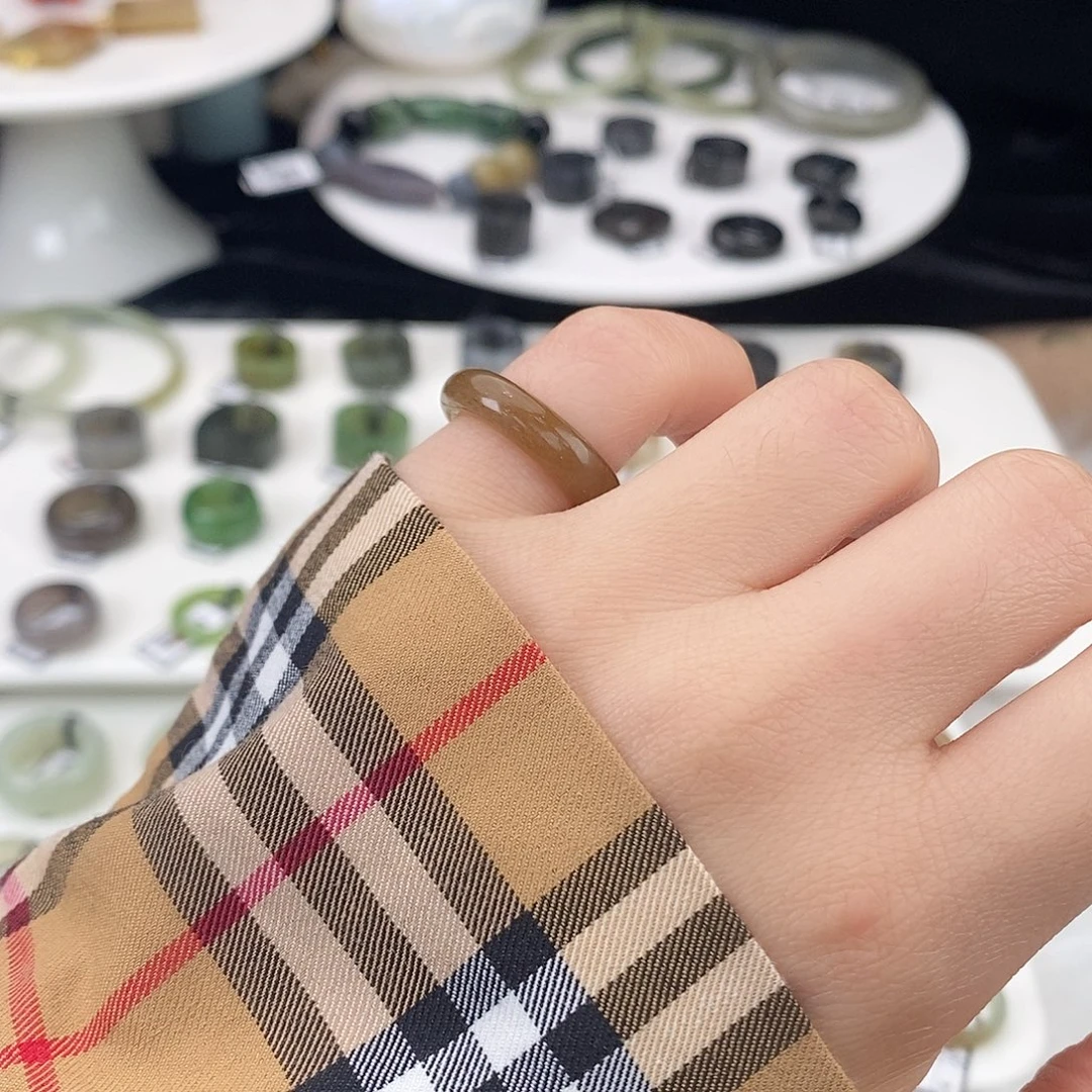 和田玉（糖玉）未镶嵌戒指G5糖圆条16.4