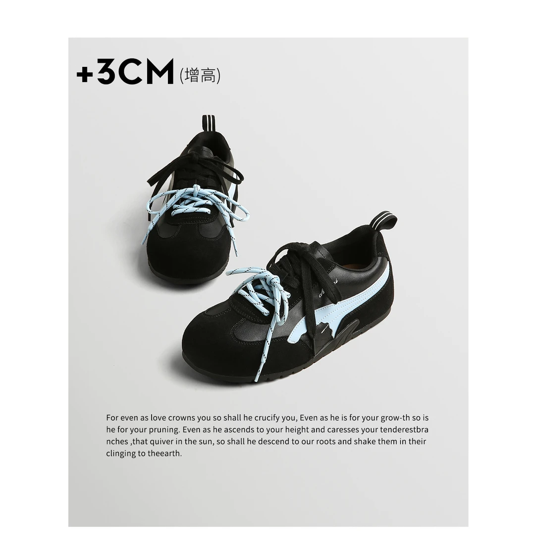 TOUCH MISS黑色德训鞋女款2025新款秋季透气增高阿甘休闲运动鞋子