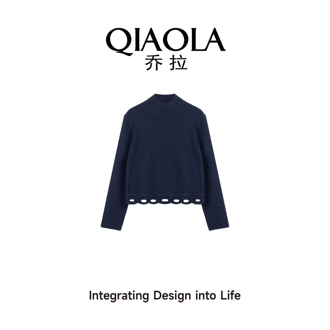 QIAOLA/乔拉【心之锁链】秋冬季北极绒镂空边百搭休闲长袖毛衣预售