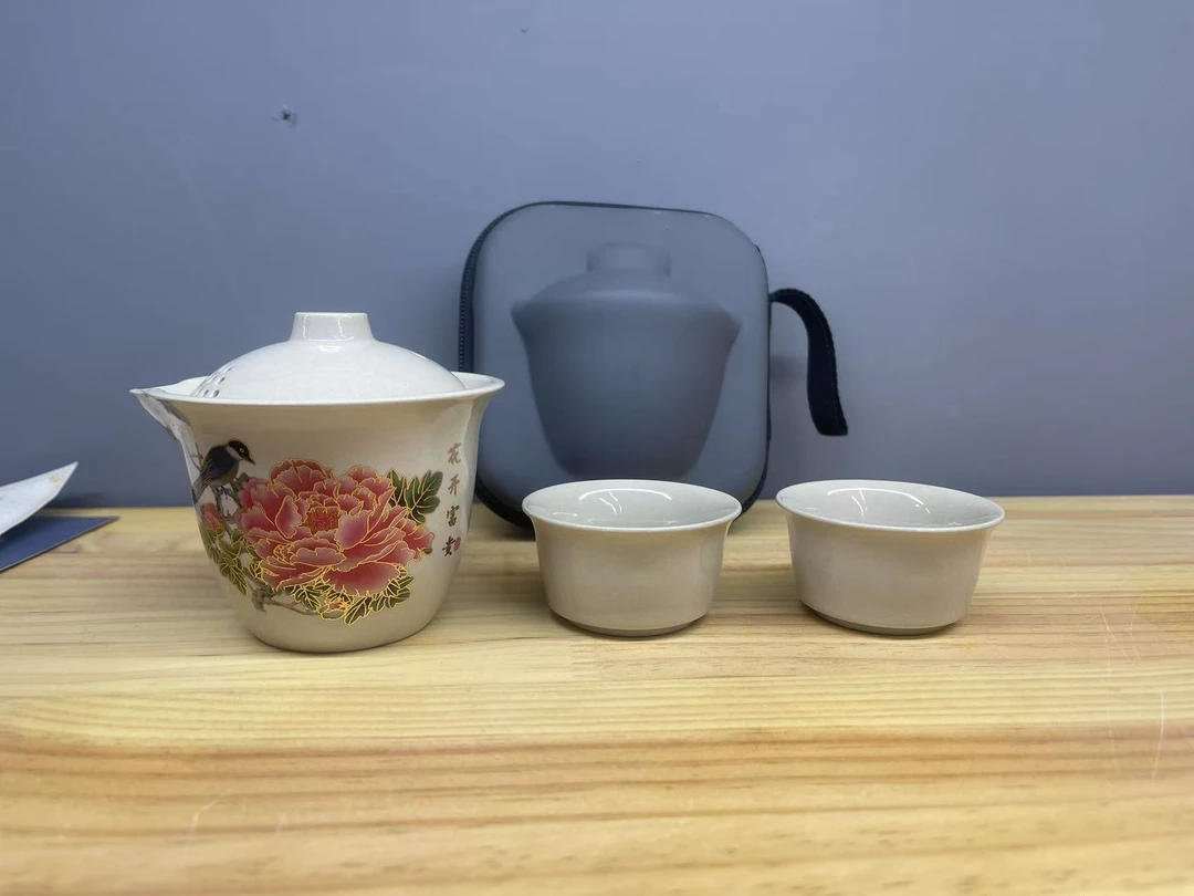 中式陶瓷牡丹花旅行茶具便携户外泡茶快客杯29