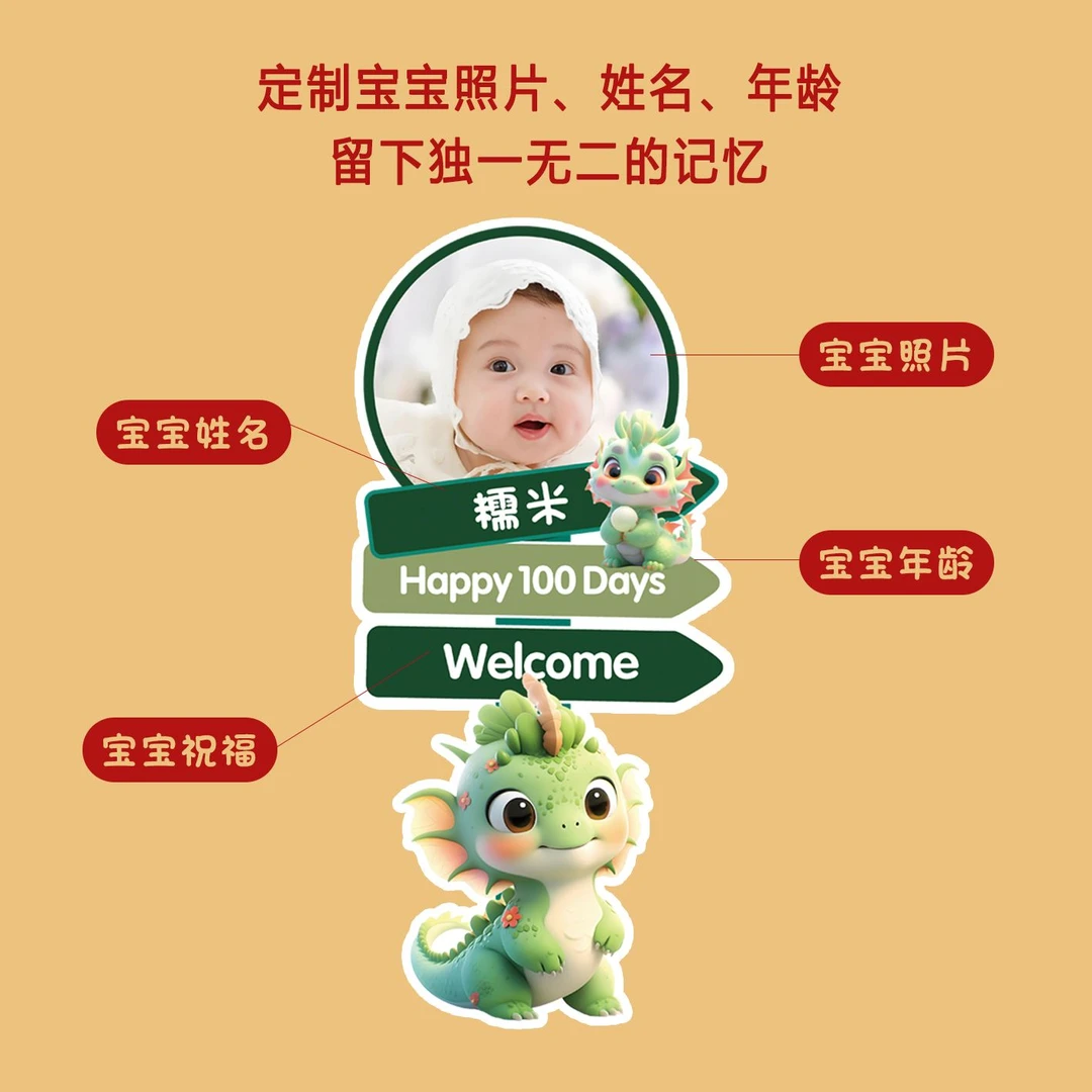 宝宝满月百日宴兔宝宝周岁指示迎宾牌场景布置装饰照片仪式用品