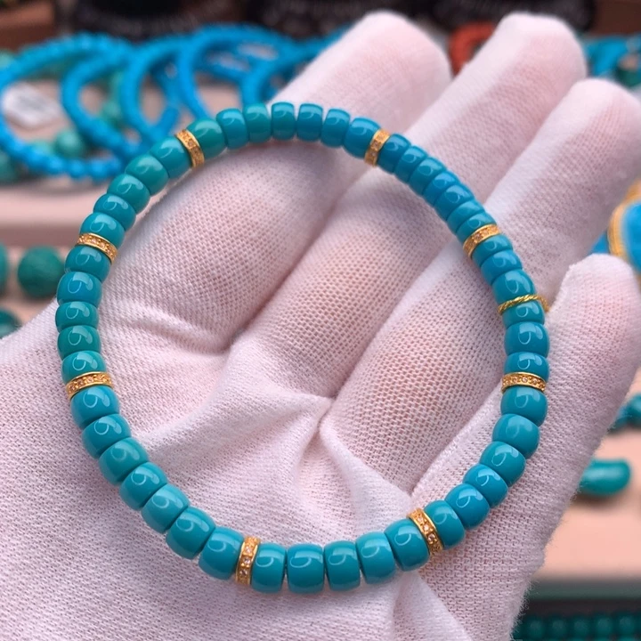 绿松石18K金镶嵌湖北天然原矿绿松石