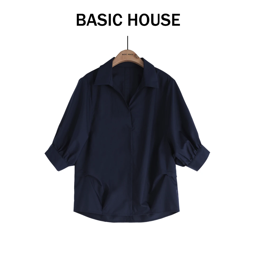 Basic House百家好蓝色时尚宽松中长款设计师翻领B1335B5MS02
