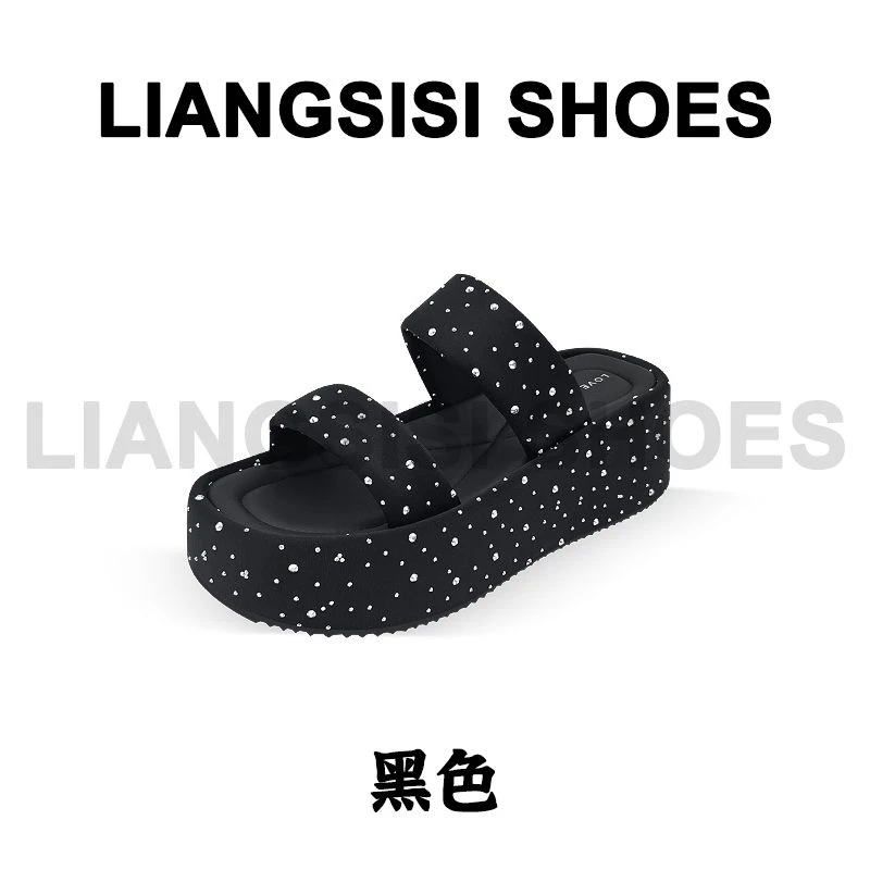 梁思思SHOES2025夏季新款漫天星河水钻增高双带一字拖-9662