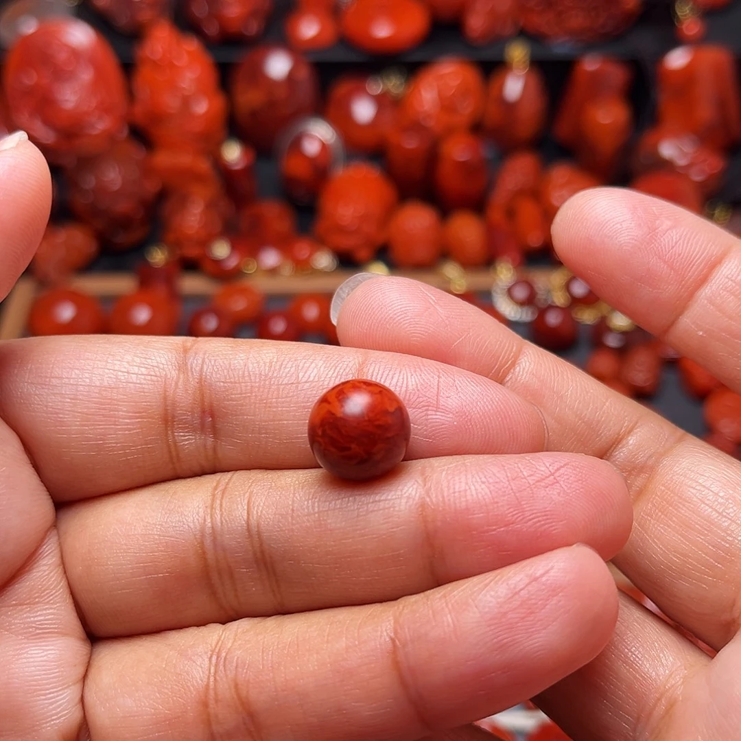 南红玛瑙未镶嵌配饰牛血火焰纹圆珠12mm哑光