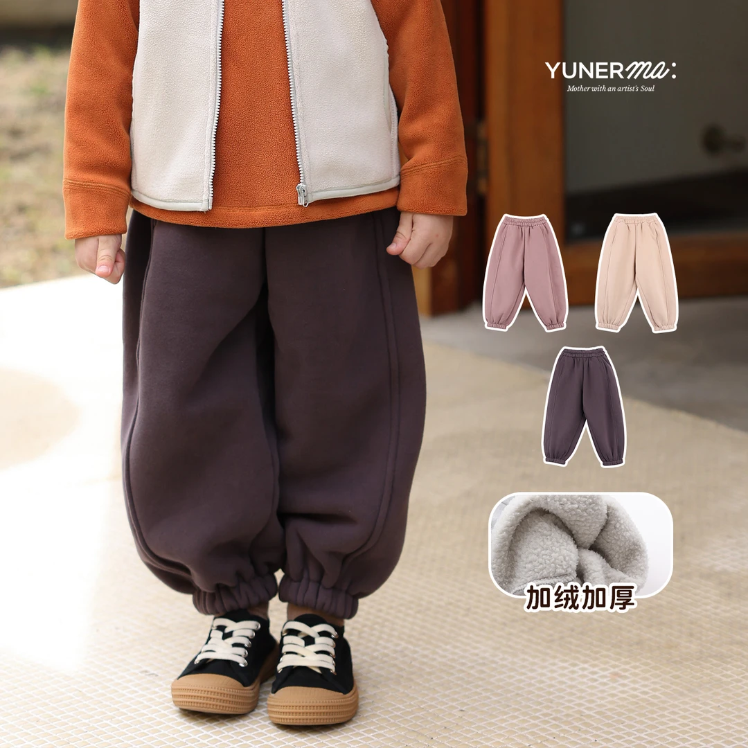 宝宝幼儿园秋冬加绒加厚束口运动裤允儿妈女童冬季洋气休闲裤卫裤