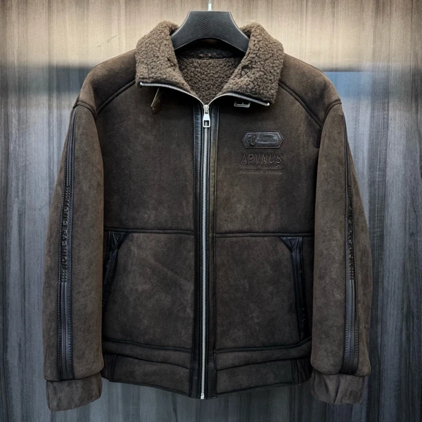 【金6皮匠】乙安复古棕羊毛外套真皮真毛冬季新款时尚潮流百搭休闲