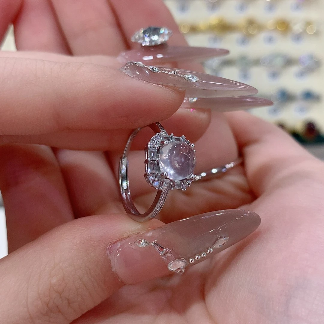 芙蓉石戒指银S925镶嵌哒*?