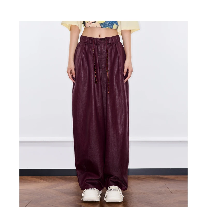 密扇新夏赋系列酒红色阔腿裤M252D31009323