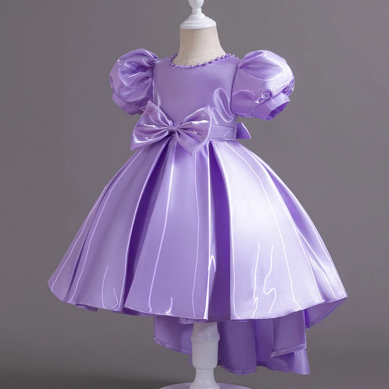 女童礼服宫廷风拖尾泡泡袖公主裙晚宴裙钢琴演出服晚礼服主持人