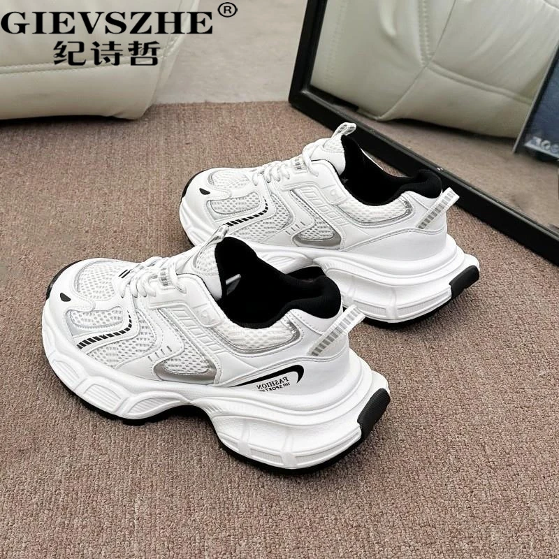 纪诗哲银色真皮老爹鞋女2025秋季新款厚复古老爹女款银色厚底鞋