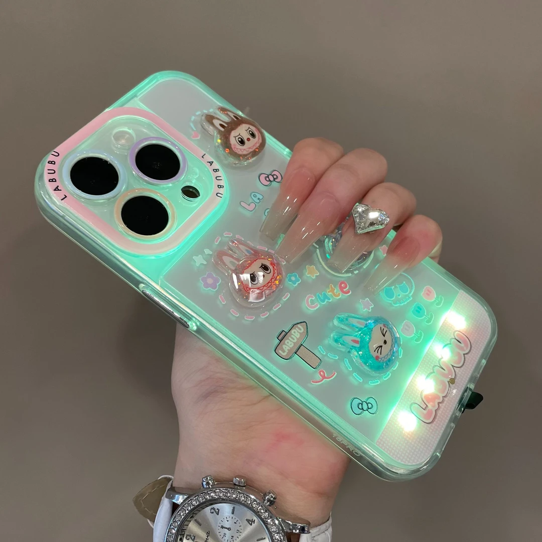 卡通闪光立体拉布布适用iPhone16手机壳15promax女14pm可爱13pro