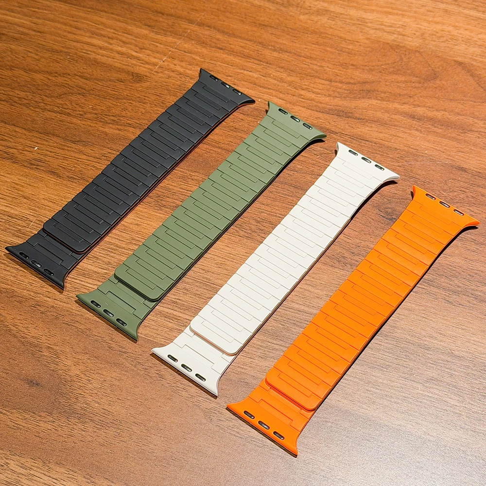 适用Applewatch硅胶强力磁吸表带ultra1/2/3代高级感s11表带s10/9