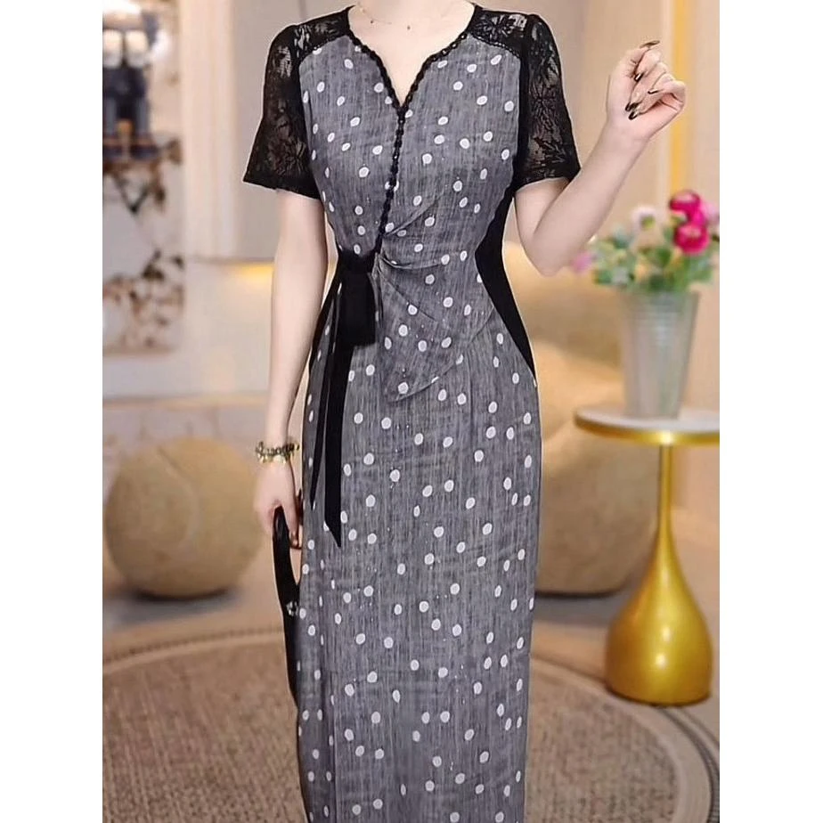 冰丝麻连衣裙2025夏季新款时尚气质减龄收腰显瘦奢华上档次裙子