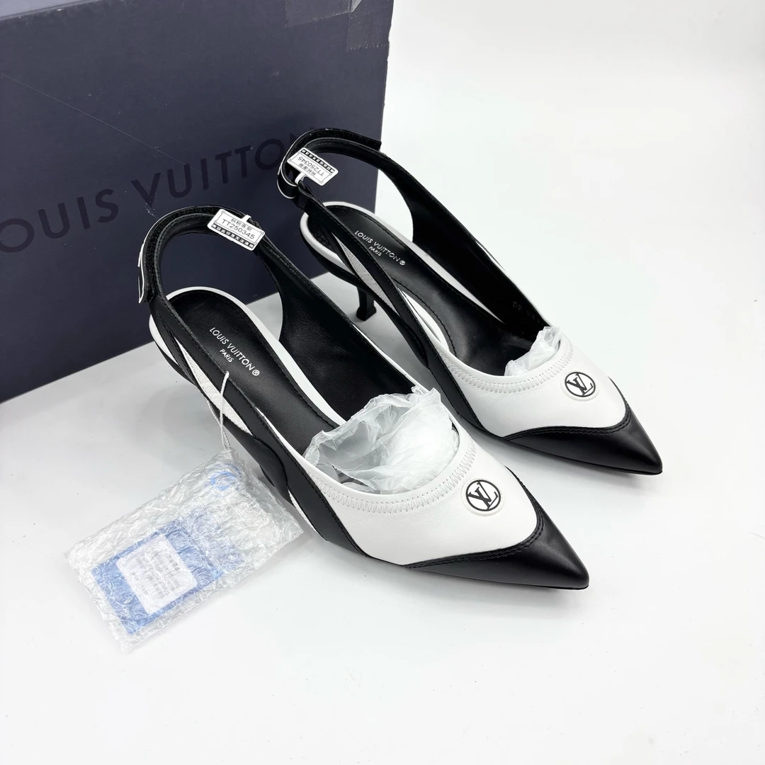 未使用 LouisVuitton/路易威登 37.5码/黑白拼色小高跟/TT250345