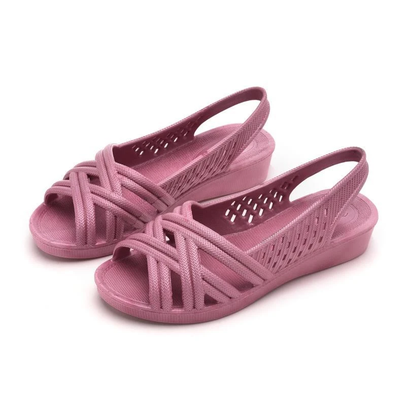 夏季凉鞋女坡跟防滑软底厚底中老年妈妈鞋外穿沙滩鞋工作鞋送母亲