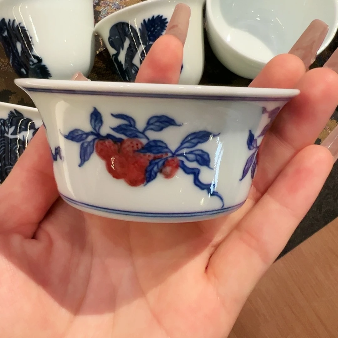 蓝****坊微瑕臻玉古坊原矿孔雀石釉里红单杯杯