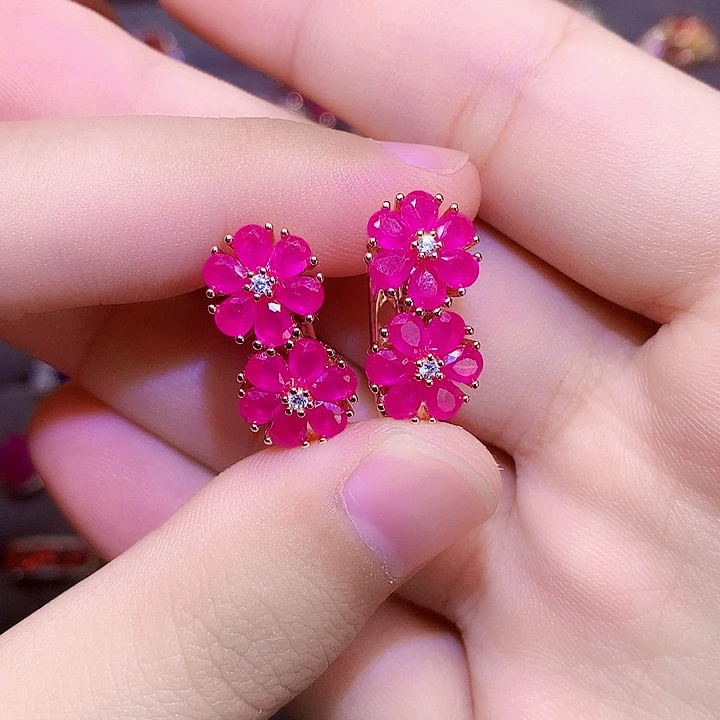 耳饰银S925镶嵌红宝石