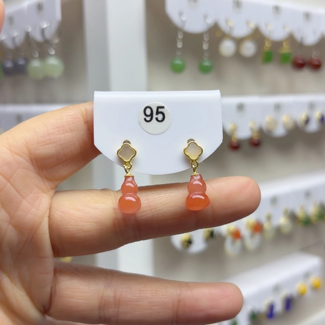 银S925镶嵌南红玛瑙耳饰