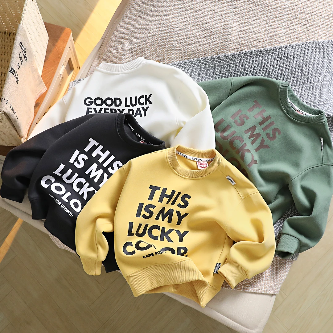 春秋季儿童印花字母中大童圆领休闲卫衣 743