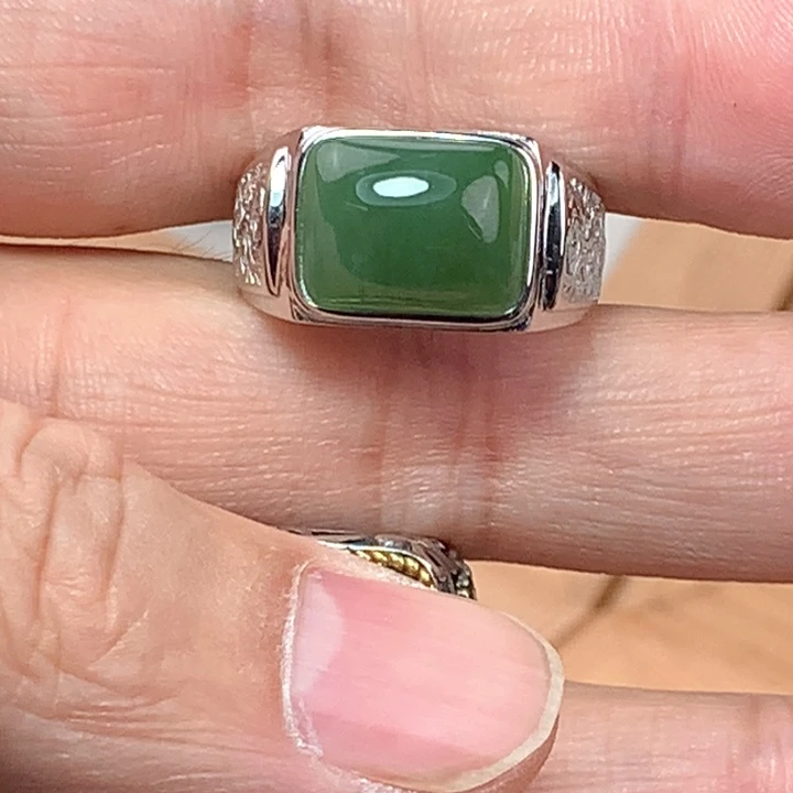 和田玉（碧玉）戒指银S925镶嵌赢**装