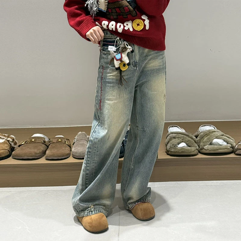 【现货】FORDARE/福蝶26春季新品小马挂件水洗做旧感牛仔裤直筒