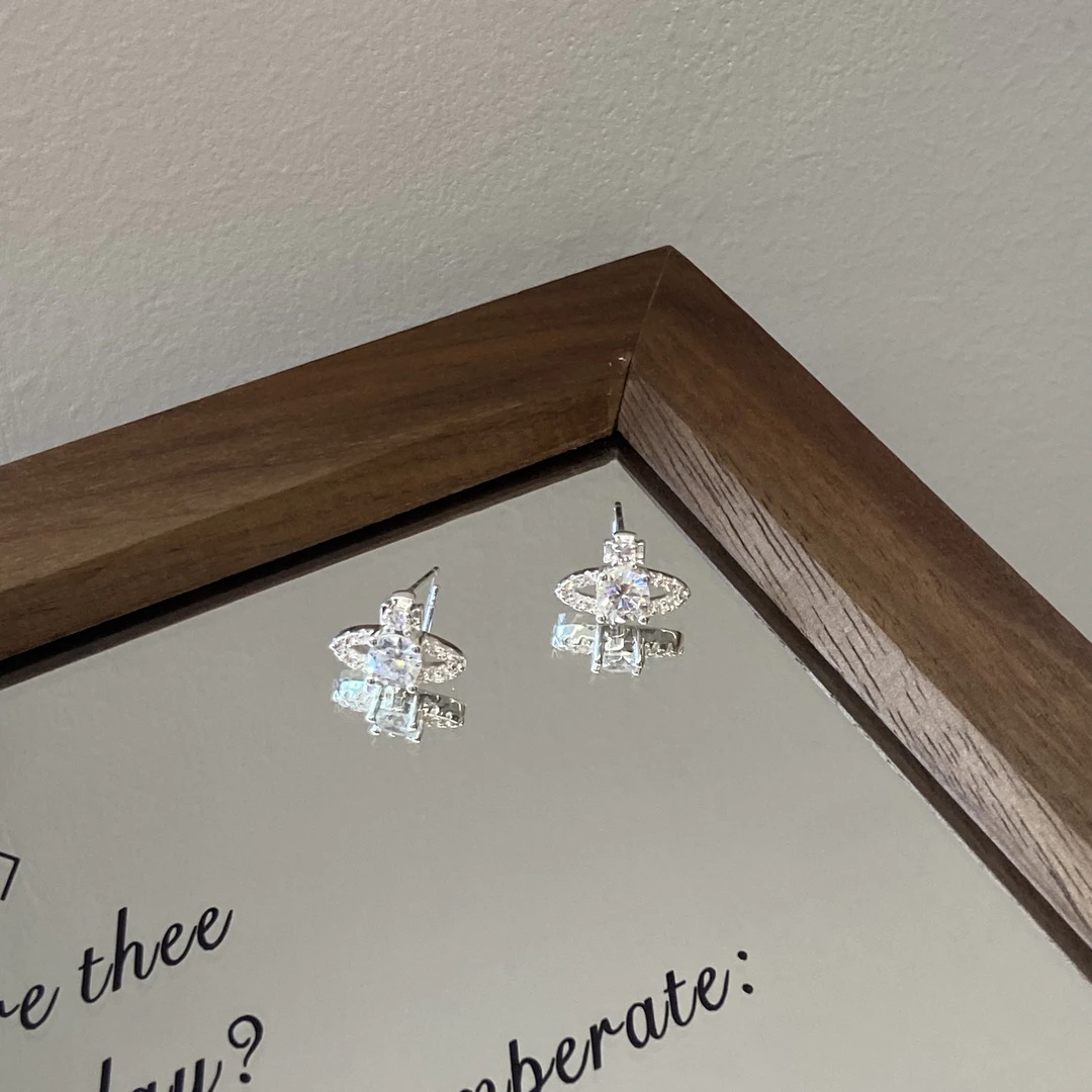 铜合金锆石耳饰 银针 行星系列 小号高级感耳钉E4231