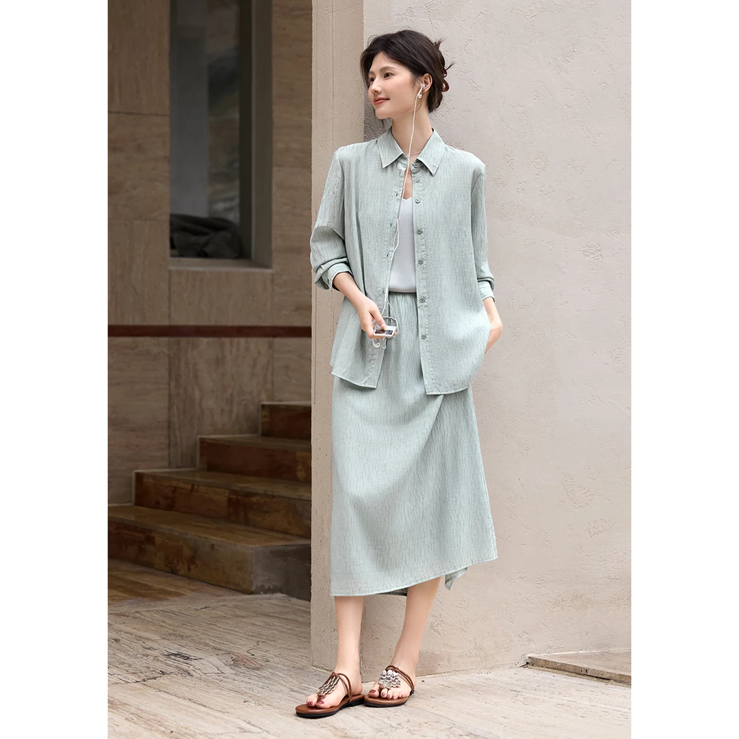 XWI/欣未2025夏季新款衬衫半裙薄荷曼波套装53993
