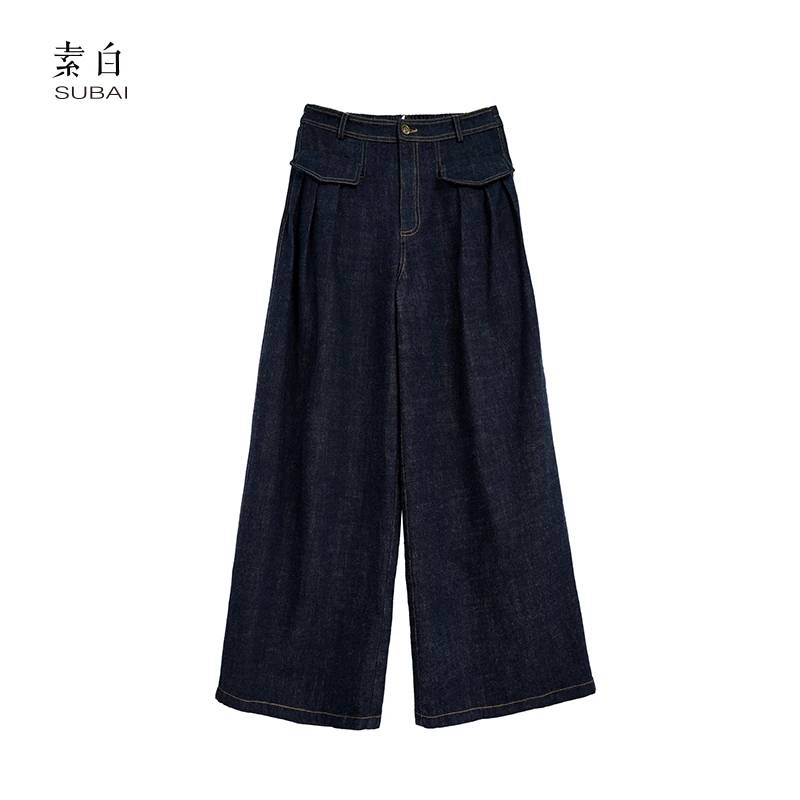 素白【野生感】K01832极简感特色百搭羊绒牛仔裤