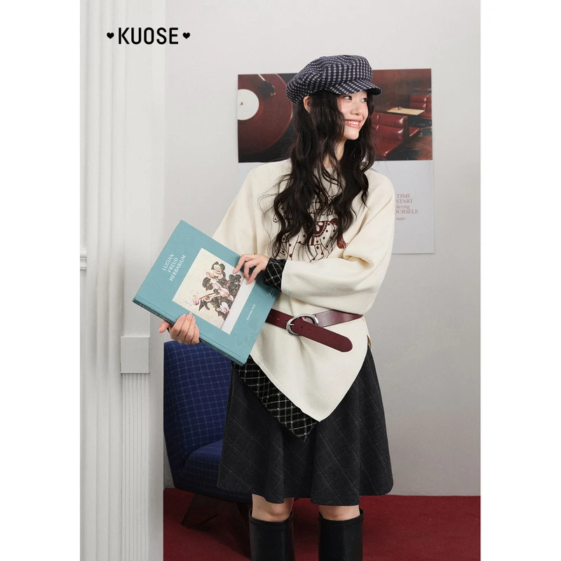 阔色披肩斗篷毛衣慵懒2025秋冬新款女宽松长袖格子上衣KSH2512014