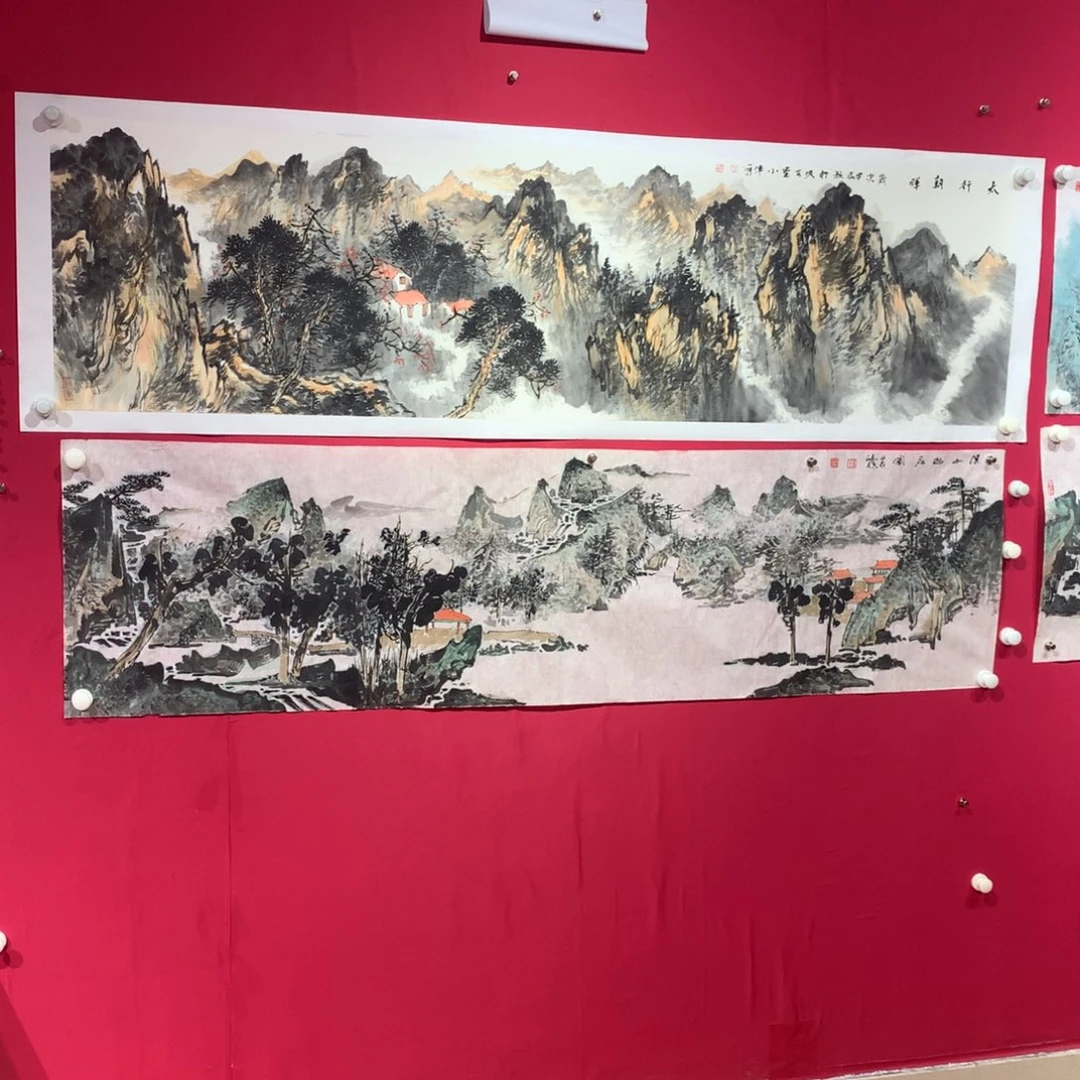 西***堂国画六尺对开山水画作品