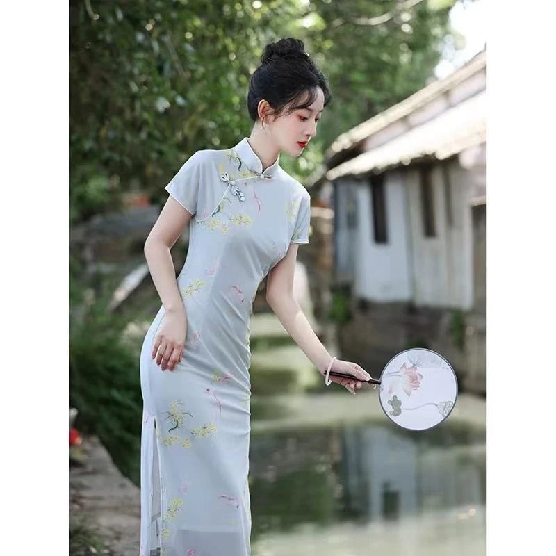 0579 蓝色 网纱 【金鱼】旗袍