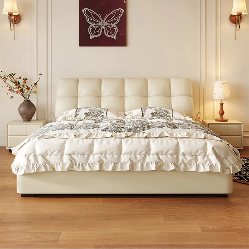 轻奢皮艺奶油风现代简约皮床家用主卧室大床双人床新款婚床