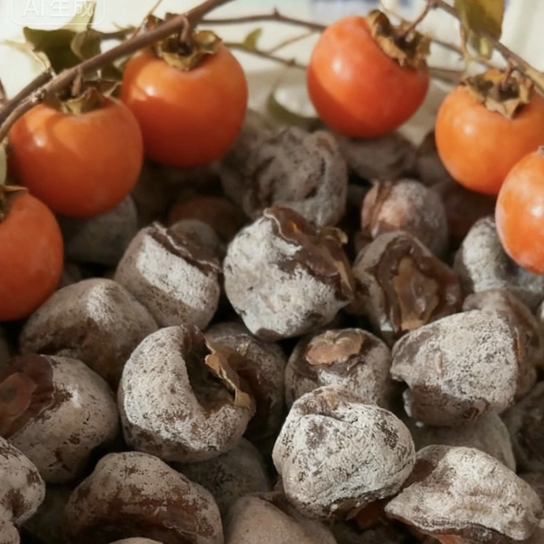 山西农家老树柿饼白霜软糯香甜自然晾晒传统霜降柿子饼老式