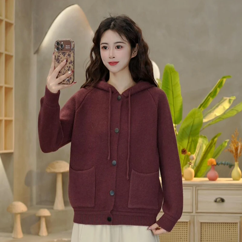 5152 冬季新款双口袋抽绳连帽毛衣宽松时尚百搭休闲上衣