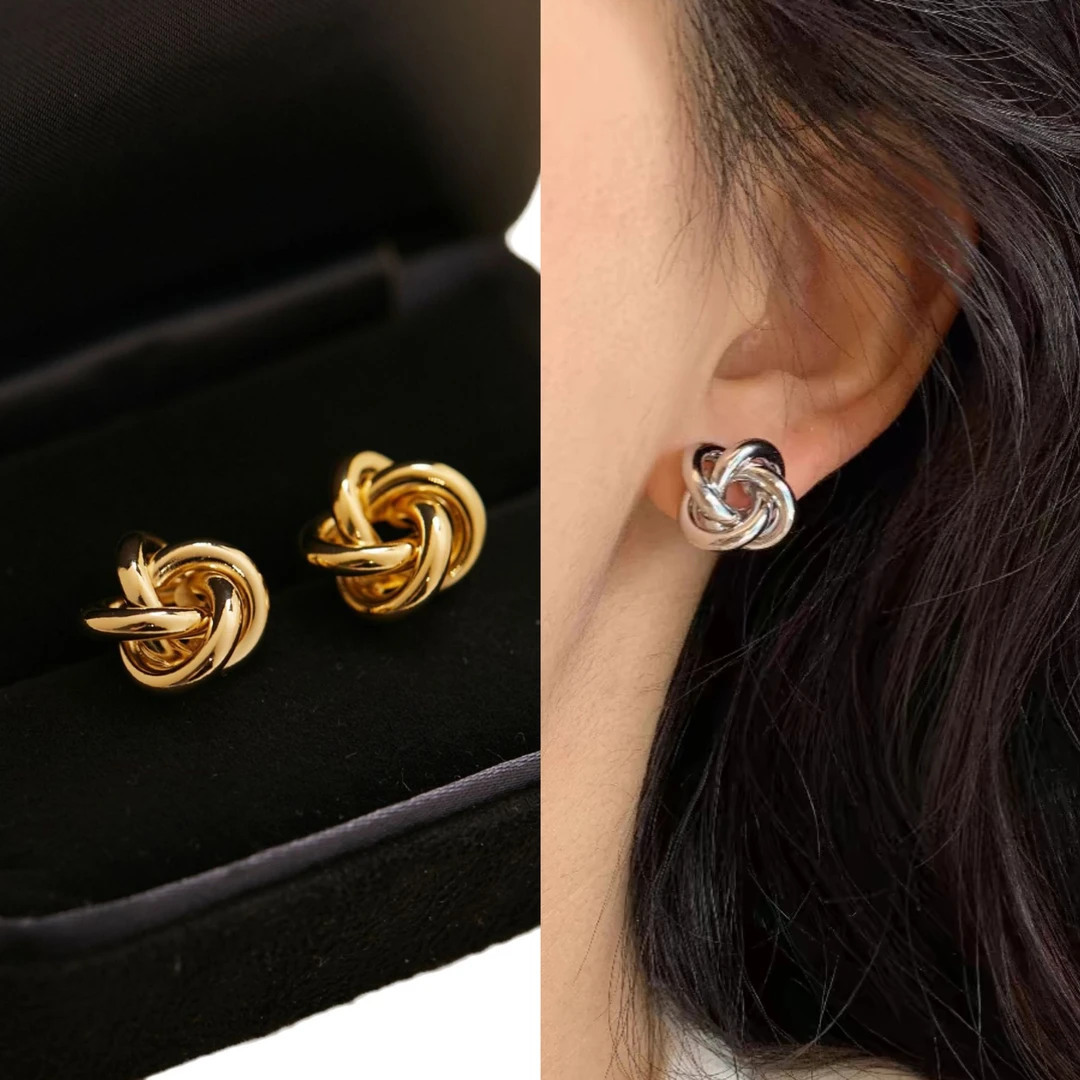 无耳洞「极简主义」金属缠绕麻花通勤耳针镂空扭结无痛蚊香盘耳夹