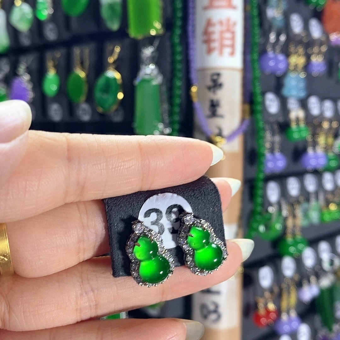 银S925镶嵌翡翠耳饰39