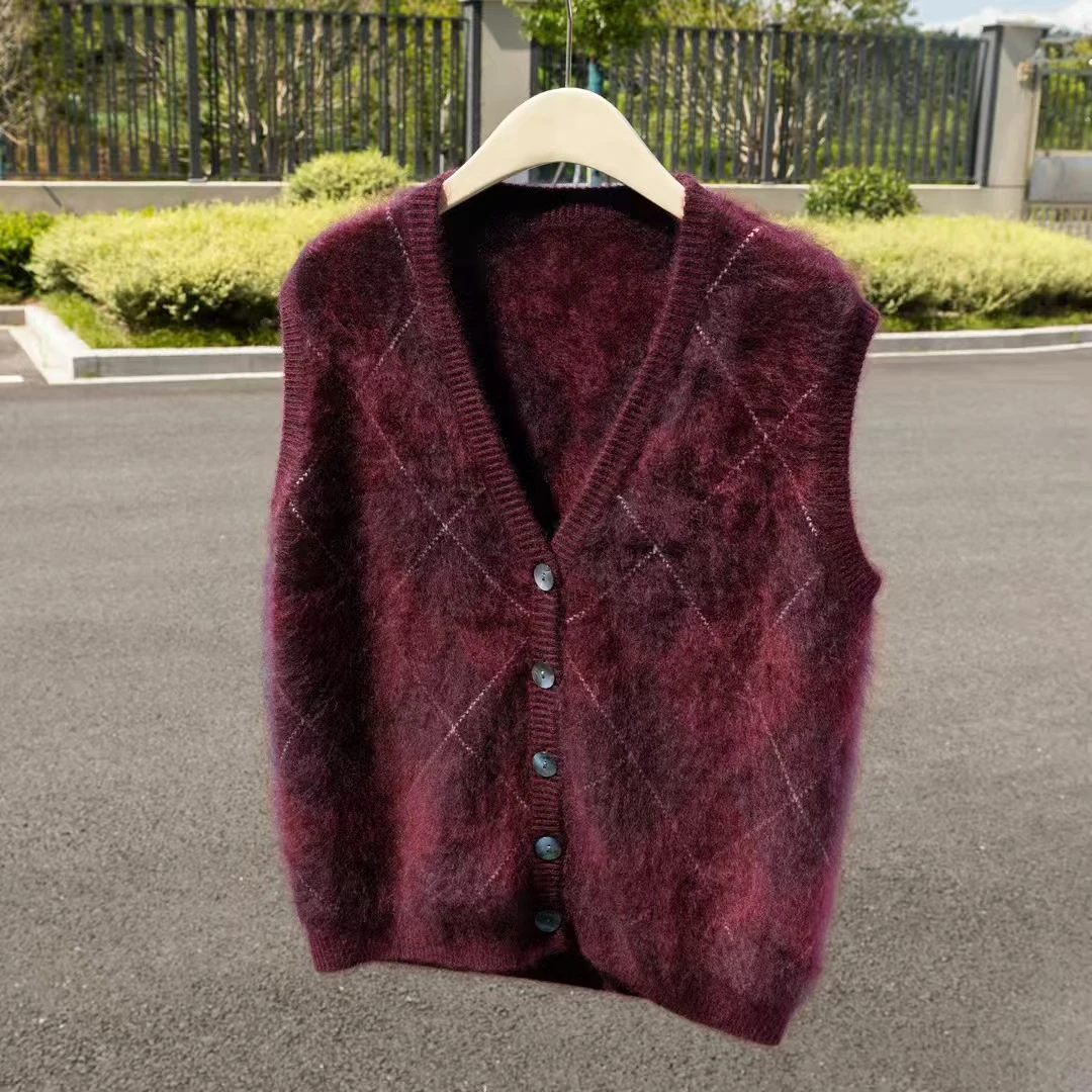 【叠穿王炸！】100% 纯山羊绒拉绒马甲 菱形格复古款8023