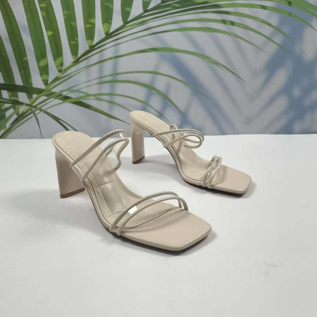 小强家女鞋 芽儿家气质小高跟凉拖（Y79-28-1）（W33AYH1231715）