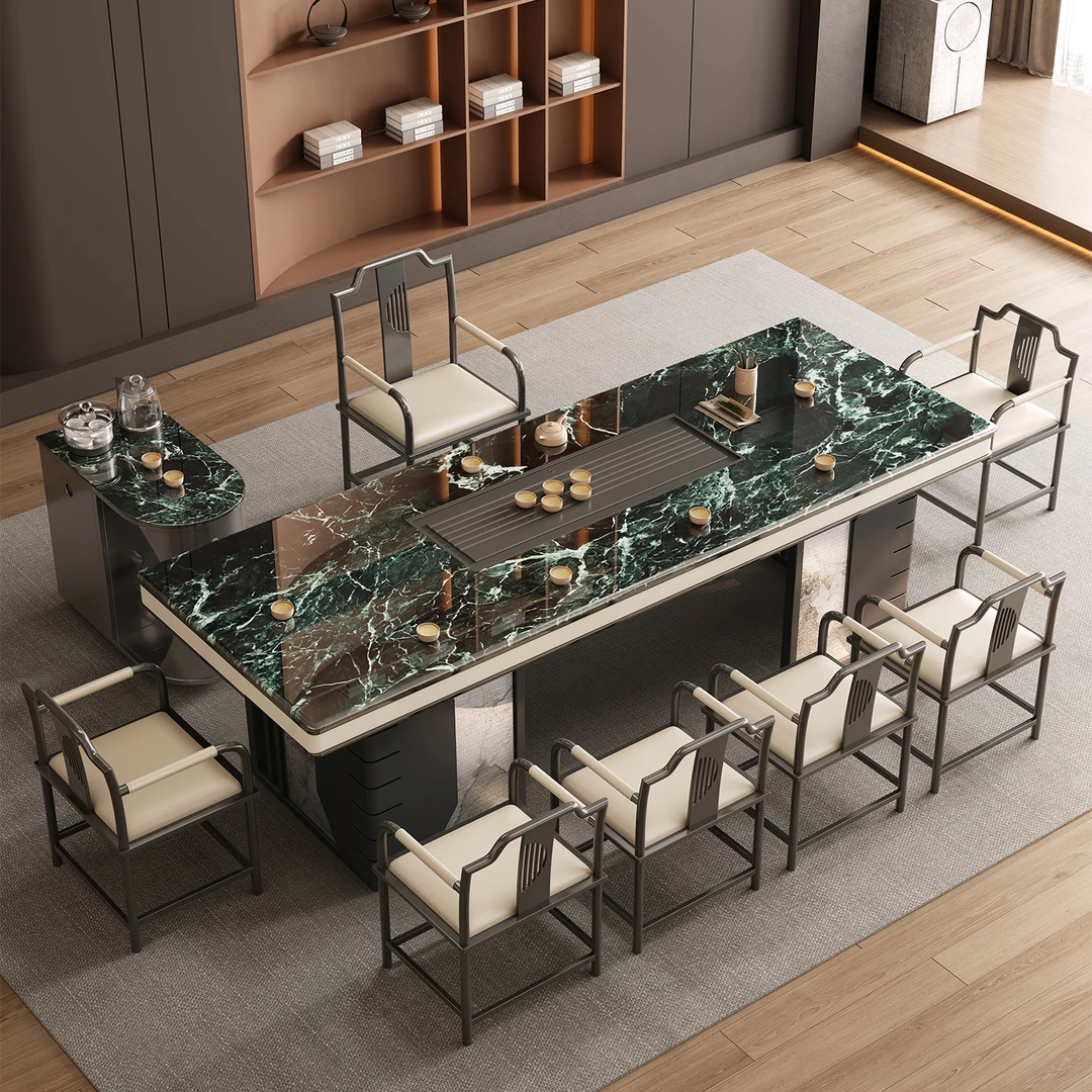 高端岩晶石意式轻奢茶桌椅组合现代轻奢办公别墅会客一体岩板茶台